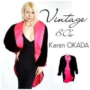 Vintage Karen Okada 80's David Howard Black Velvet/Hot Pink Satin Waterf…